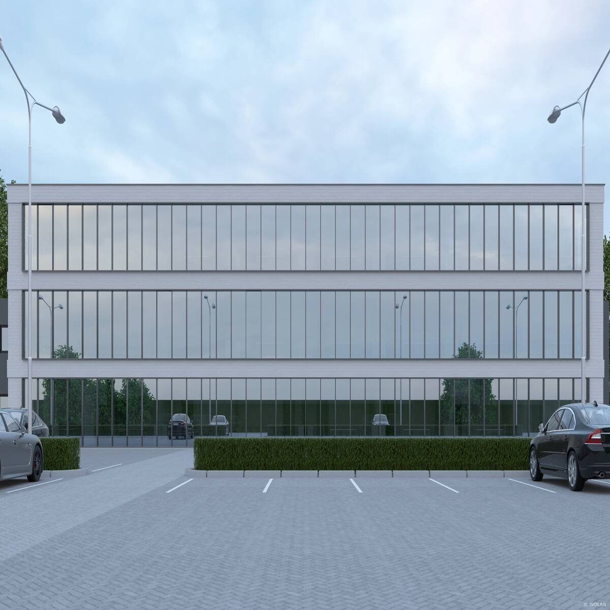 Das ISOLAR SOLARLUX® sunbelt D60 Glas von Arnold Glas bietet bei bewölktem Himmel hohen Wärmeschutz, natürliche Helligkeit und eine dezente, neutrale Fassadenoptik.